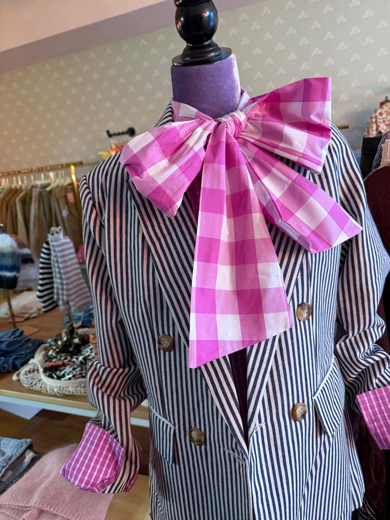 Camisa lazo cuadro grande y pequeño rosa magenta